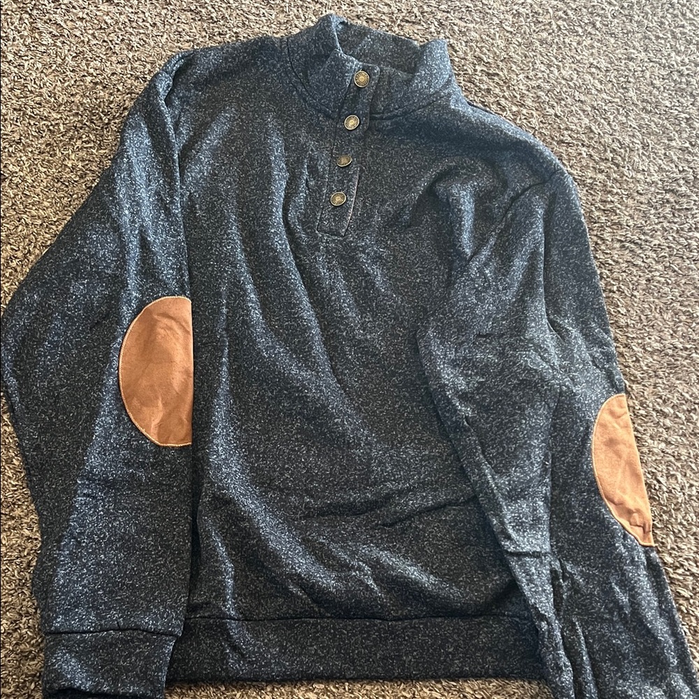 Men's Charcoal Turtleneck Sweater with Brown Elbow Patches